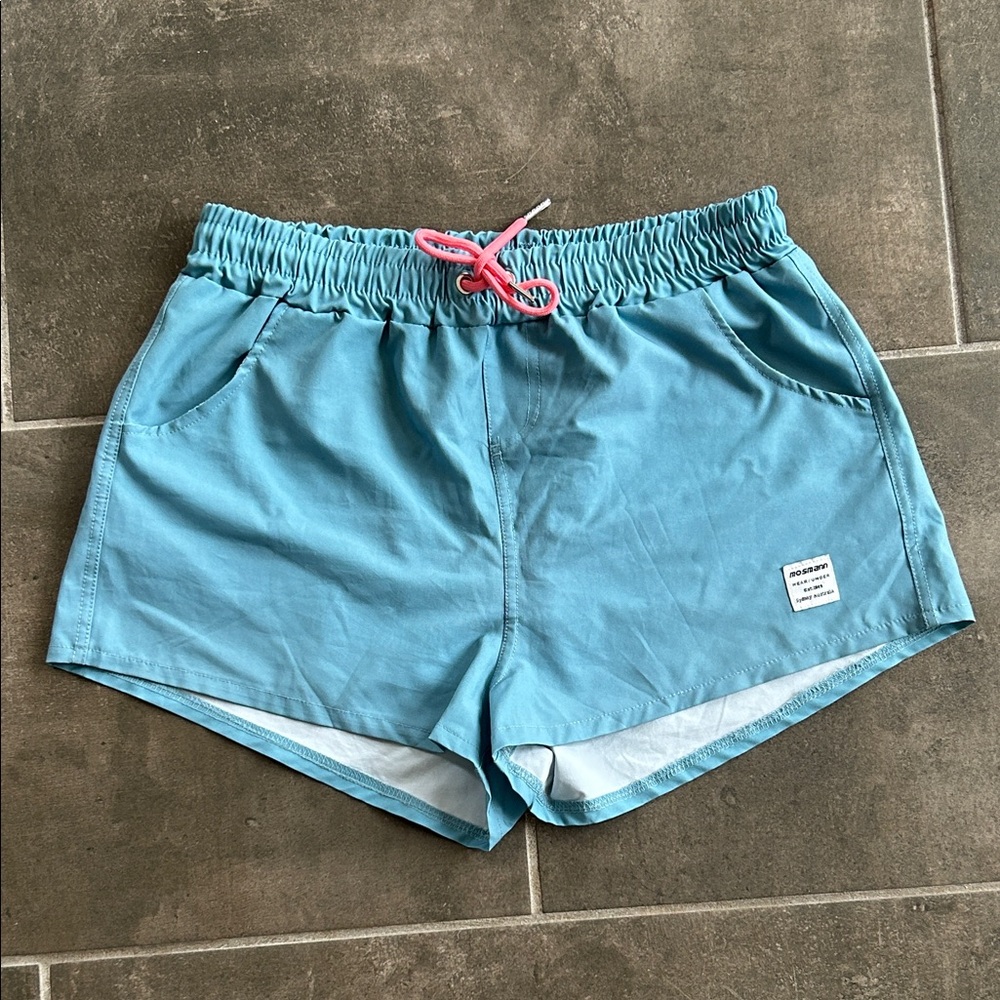 Mosmann Women’s Blue Swim Shorts with Coral Drawstring